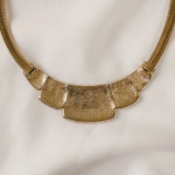 Vintage Art Deco Blue Swirl Enamel Gold Collar Omega Chain Statement Necklace - Picture 4 of 8